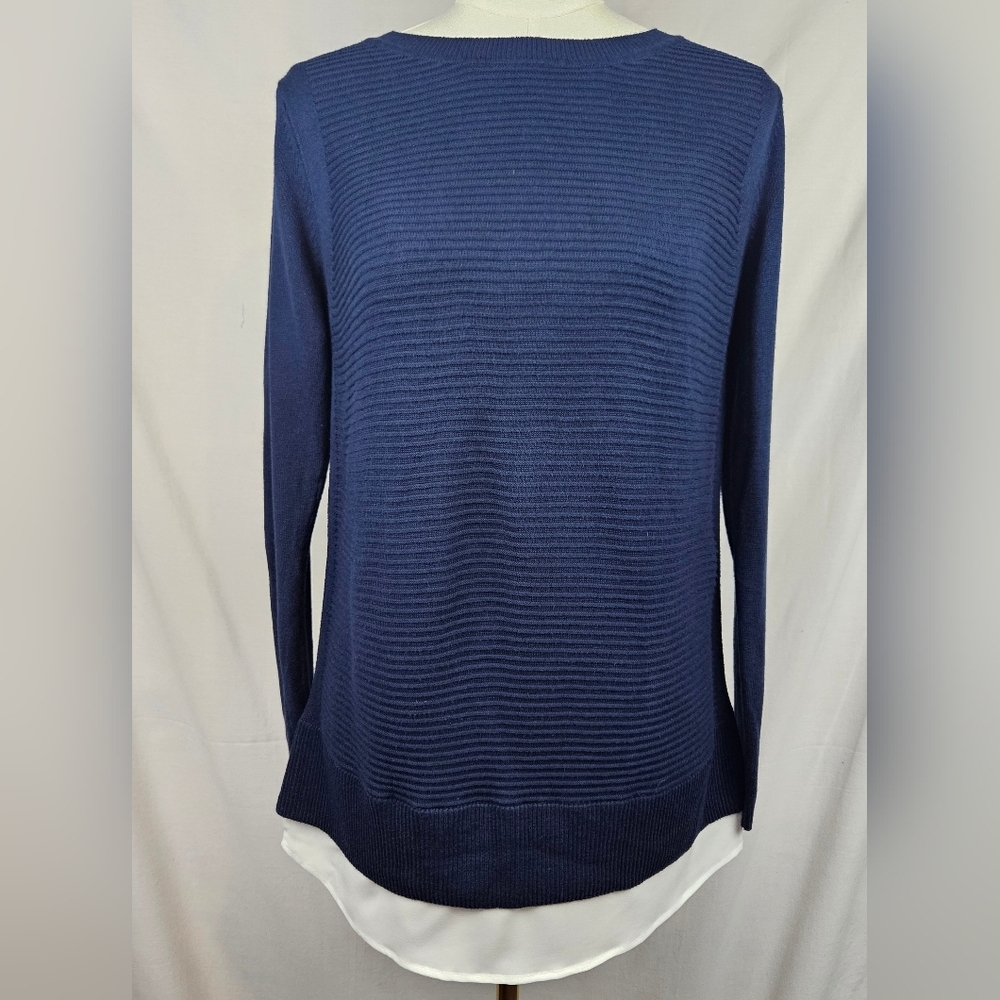 Hilary Radley Navy Blue Ribbed Sweater Size‎ Small Classic Preppy Academia